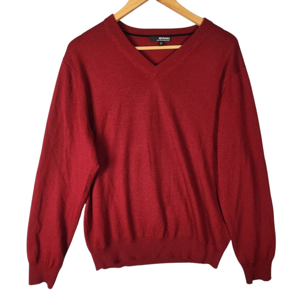 Murano Sweater Men's Large Red Extra Fine Merino Wool V-Neck Pullover